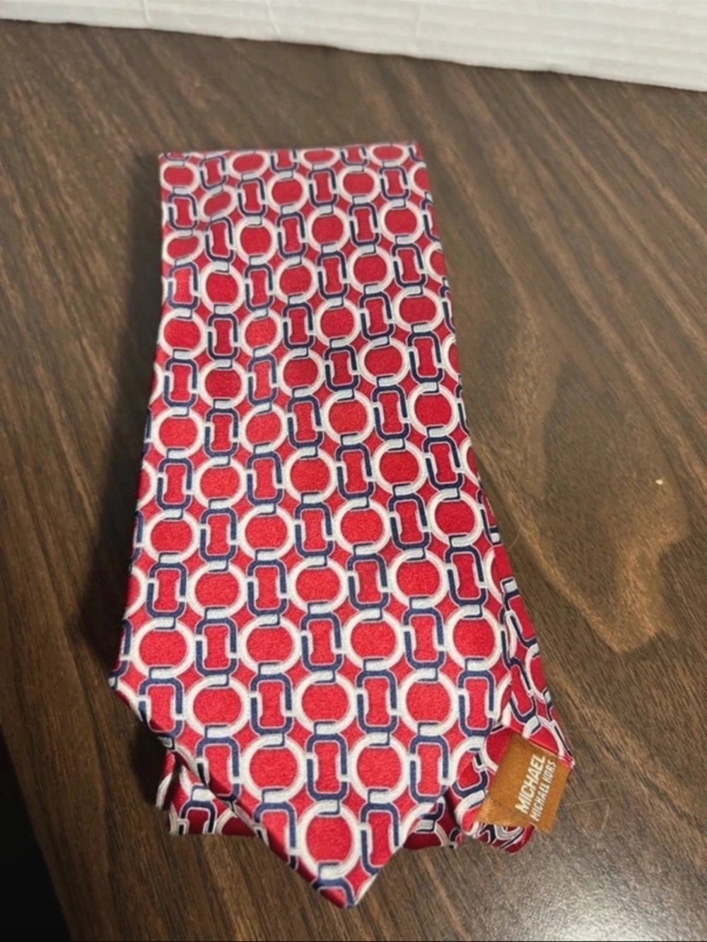 Michael Kors Red and Navy Geometric Silk Tie